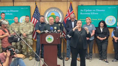 Hawaii Gov. Josh Green speaks during an Aug 12 press conference about the Maui wildfires.