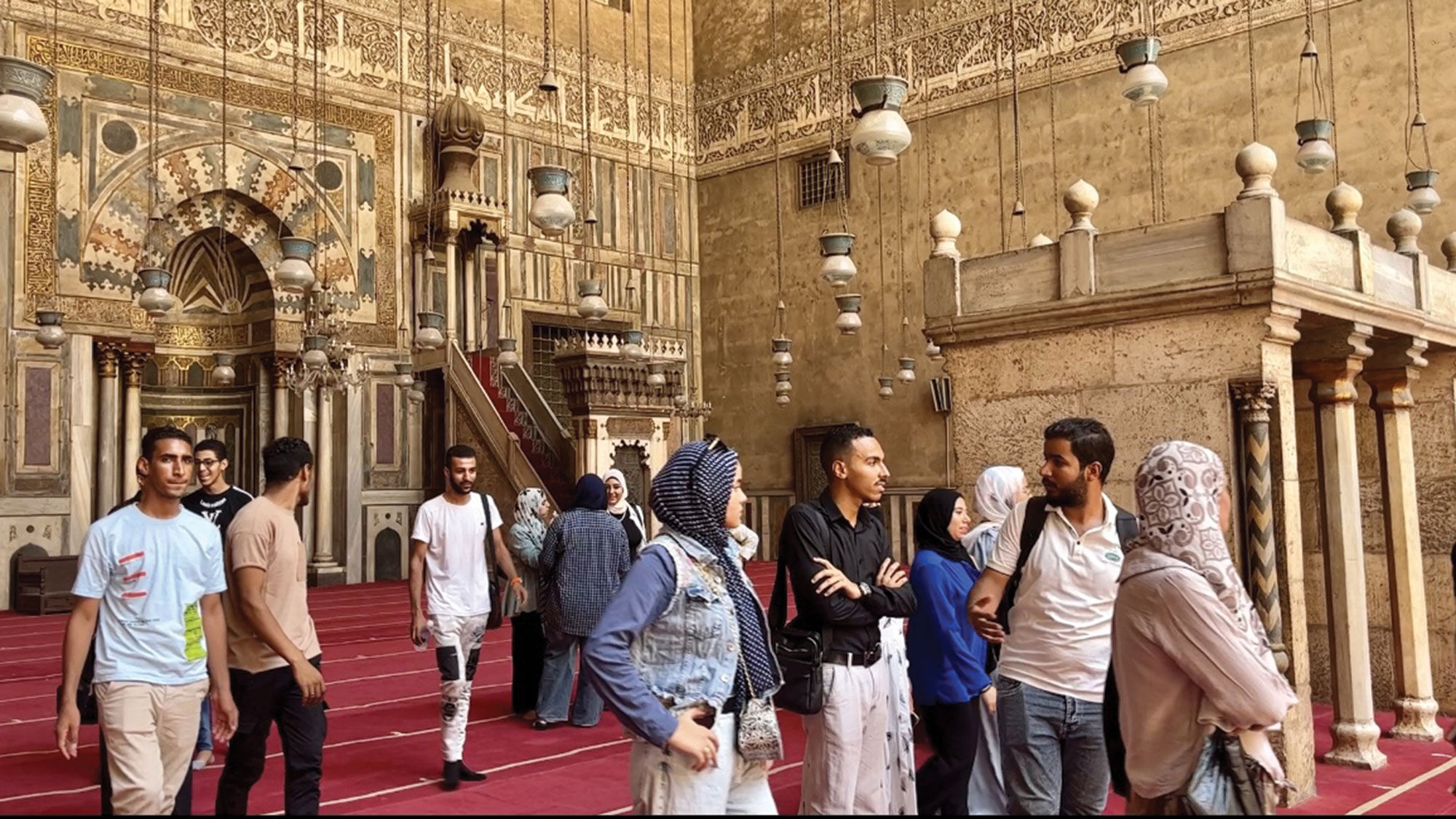 The Qibla Iwan prayer hall at the Mosque-Madrasa of Sultan Hasan in Cairo.