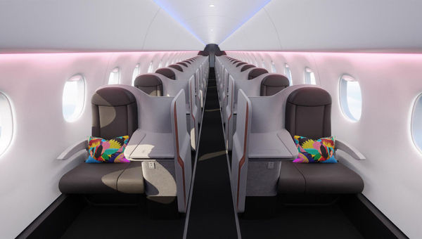 Aisle class seating configuration introduced on BermudAir's improved Embraer 175.