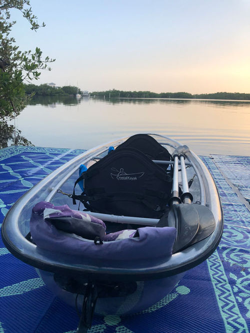 A transparent kayak set to launch from the Lorelei restaurant in Islamorada for I Can See Clear Kayaking Tours.