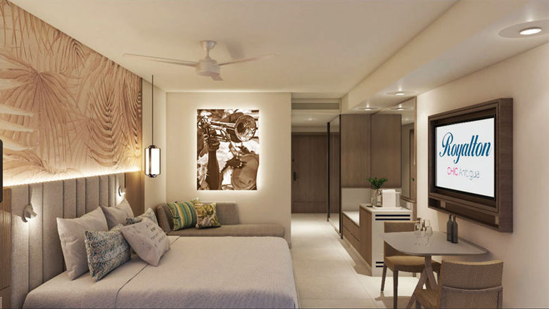 A guestroom at the Royalton Chic Antigua.