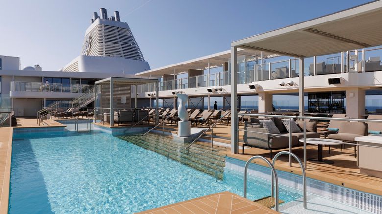 An asymmetrical design gives the Silver Nova one of the most chic, expansive pool decks at sea.