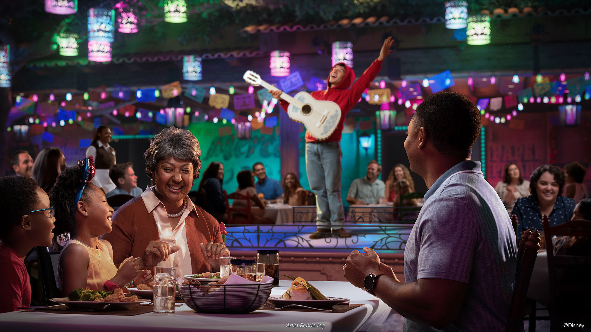 A new bar and restaurant concepts on the Treasure will be Plaza de Coco, a theater-in-the-round dining experience picking up where the film "Coco" left off.
