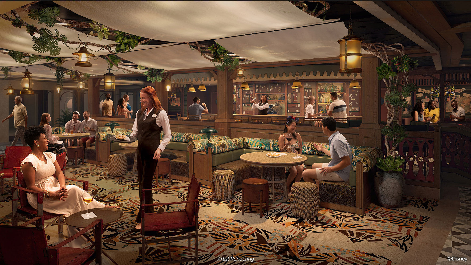 The Treasure will also include venues from Disney's theme park attractions.  One is the Skipper Society, a bar with nods to the Jungle Cruise attraction.