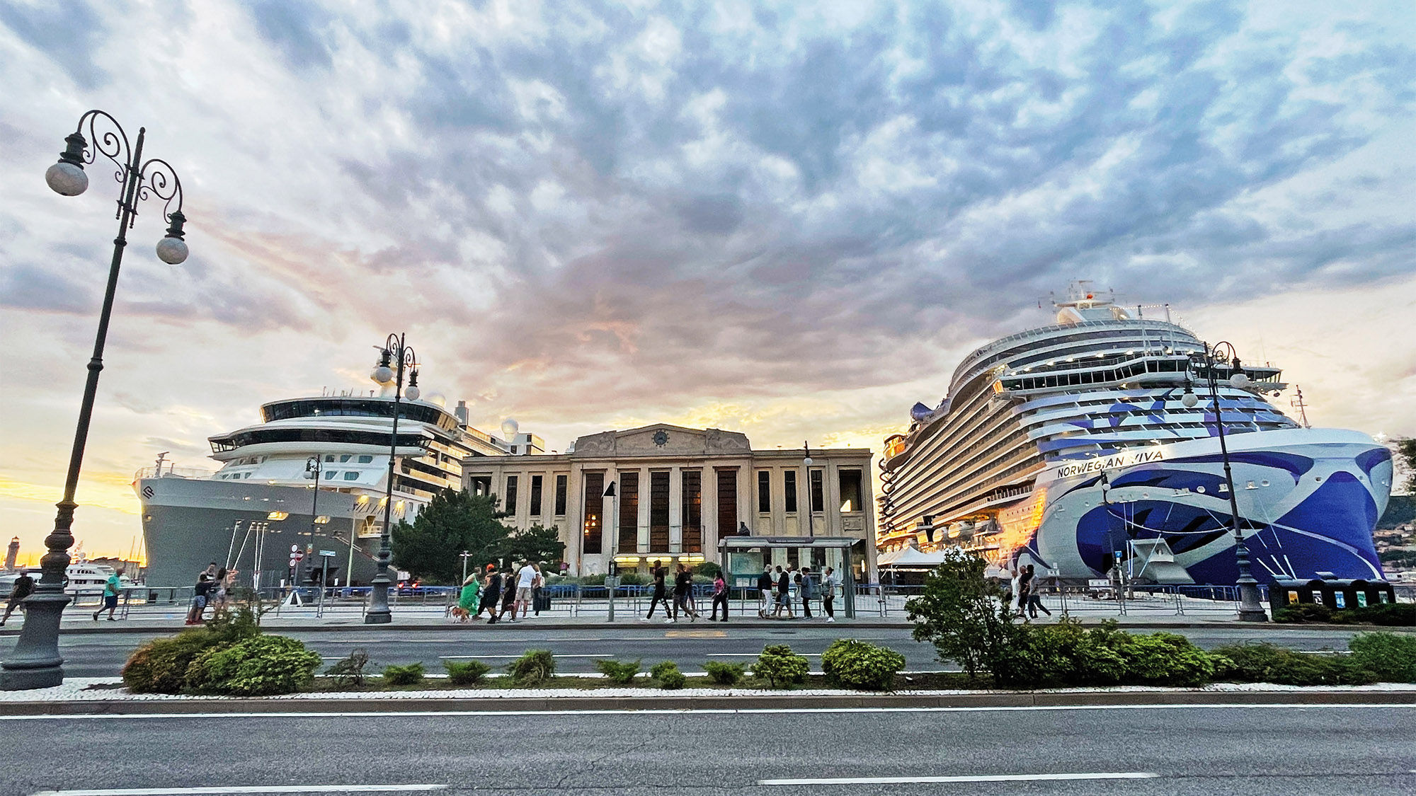 The cruise ships Silver Nova and Norwegian Viva docked at the Port of Trieste prior to their inaugural sailings.