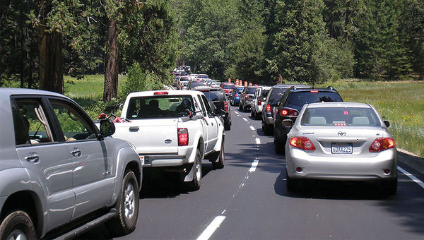 Traffic congestion on a roadway at Yosemite National Park.