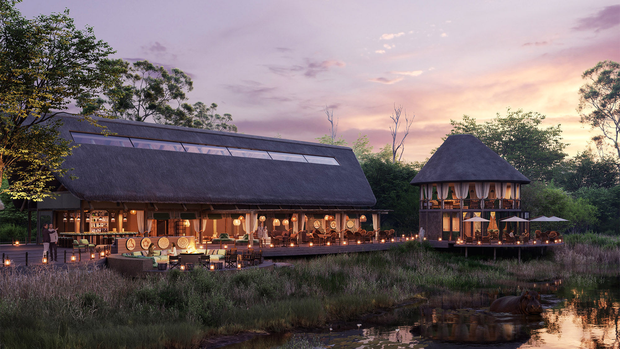 The lodge at the Atzaro Okavango camp, seen here in a rendering, will house a restaurant, bar, African art gallery, art shop and wine cellar.
