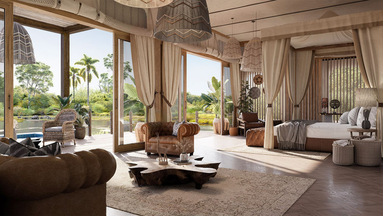 Rendering of a guestroom at the Atzaro Okavango camp, which is scheduled to open in March.