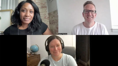 Clockwise: Travel Weekly tours editor Nicole Edenedo, James Thornton, the CEO of Intrepid Travel and host Rebecca Tobin.