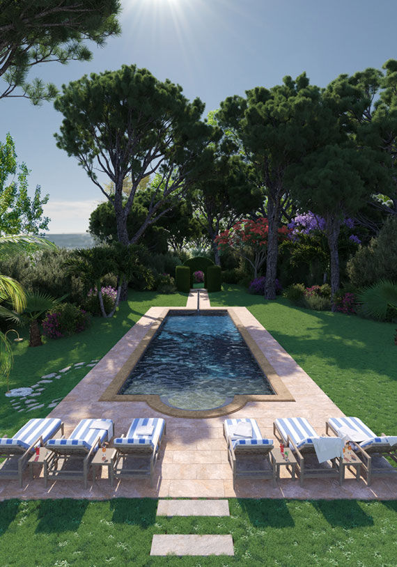 An elegant pool overlooks the Mediterranean at the Grand-Hotel du Cap-Ferrat, A Four Seasons Hotel.