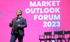 Los Angeles Tourism CEO Adam Burke speaking at Los Angeles Tourism's Market Outlook Forum.