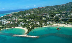 An aerial view of Jamaica’s North Coast resorts.