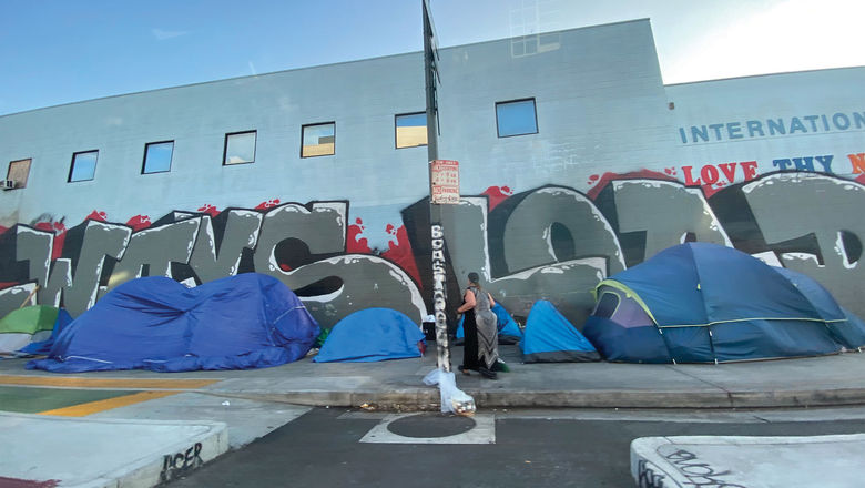 Tents serving as shelter for homeless people in downtown Los Angeles.