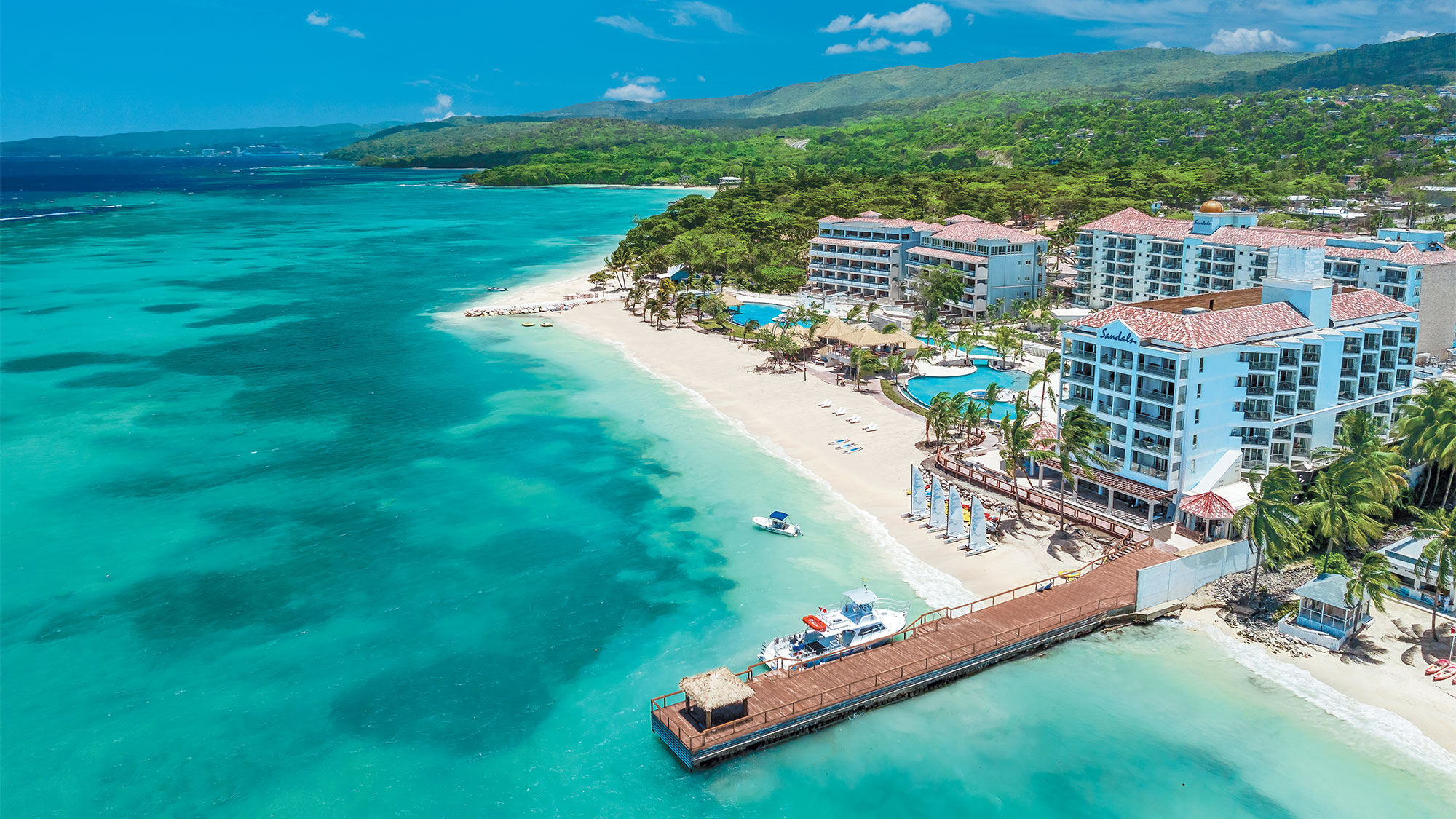 Aerial view of the 260-room Sandals Dunn's River in Ocho Rios.