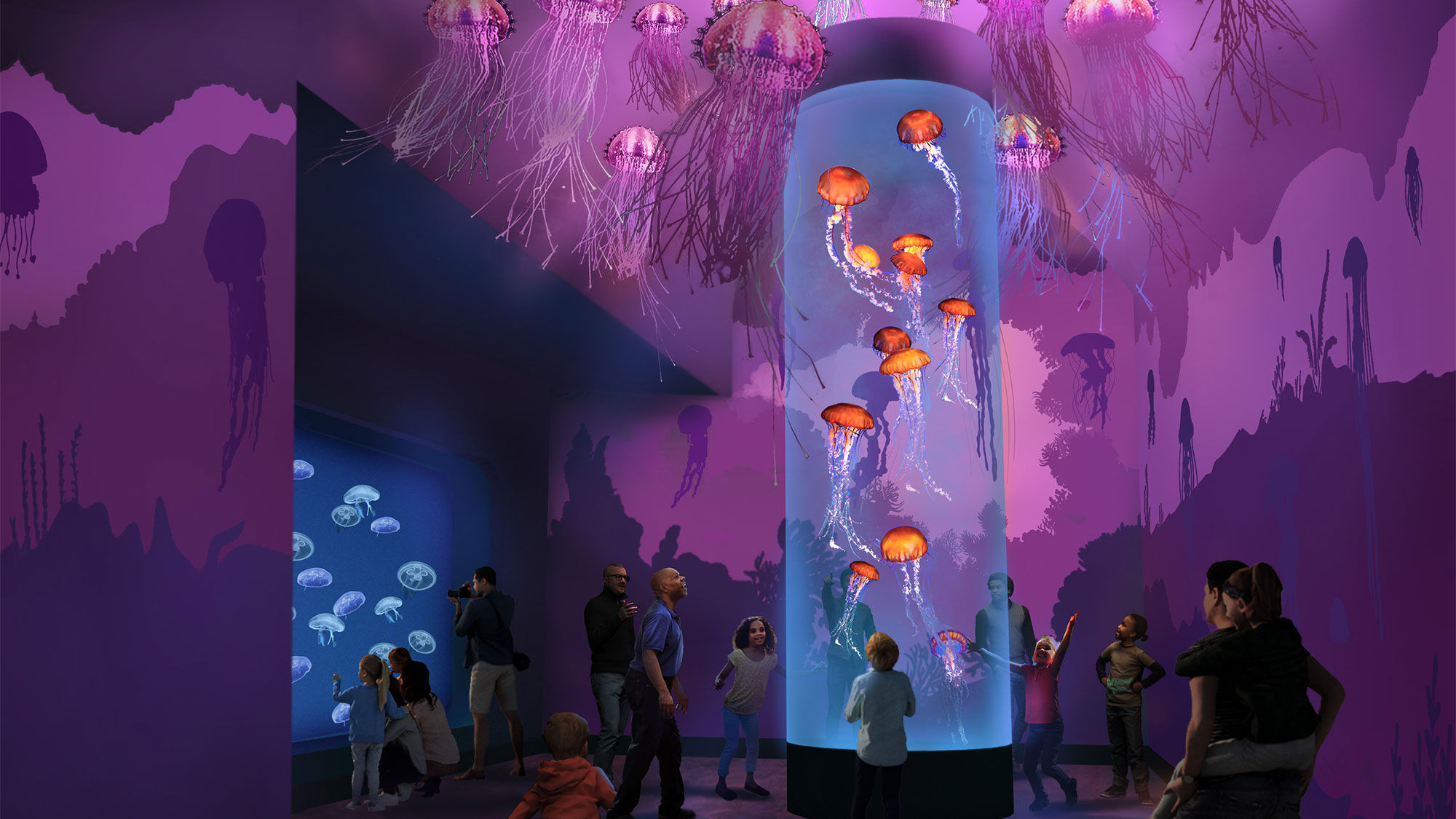 A rendering of Jewels of the Sea: The Jellyfish Experience, an interactive aquarium opening at SeaWorld San Diego next year.