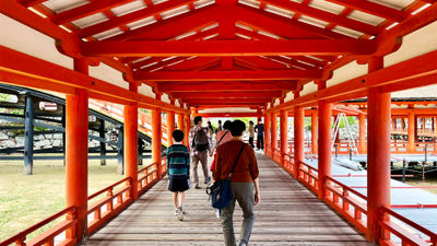 Visitors at Itsukushima Shrine.