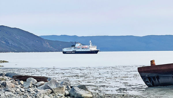 The Ocean Endeavour anchored in Kangerlussuaq, Greenland. The Ocean Endeavour anchored in Kangerlussuaq, Greenland.