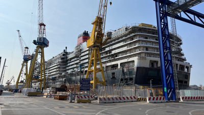 The Queen Anne under construction at Fincantieri’s shipyard in Marghera, Italy.