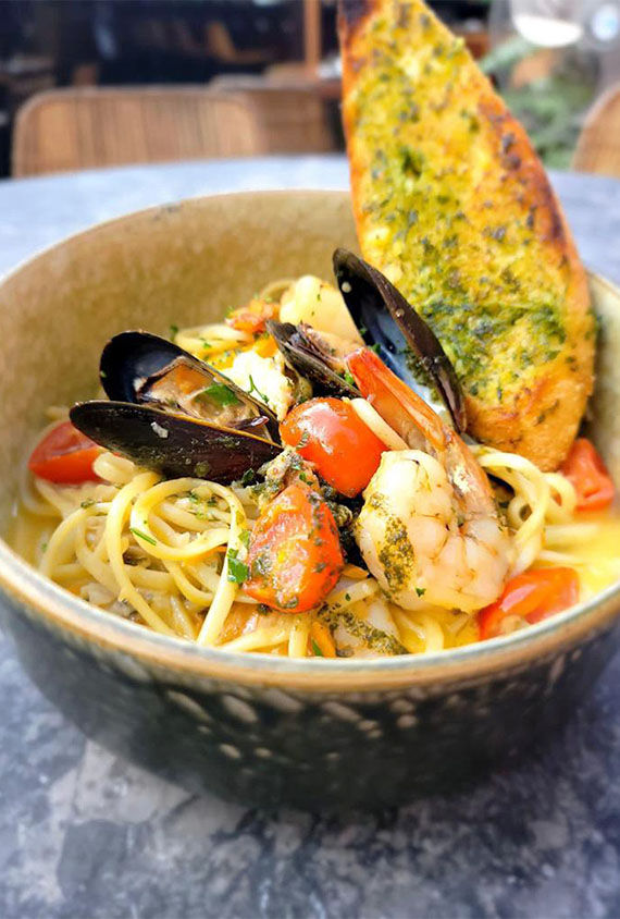 Seafood linguine at Cocoplum.