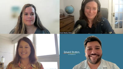 The Folo by Travel Weekly podcast about the West Maui fires and a return to tourism. Clockwise from top left: Hawaii contributing editor Christine Hitt, host Rebecca Tobin, Hawaii Tourism Authority public affairs officer Ilihia Gionson and Captivating Journeys founder Kathy Takushi.