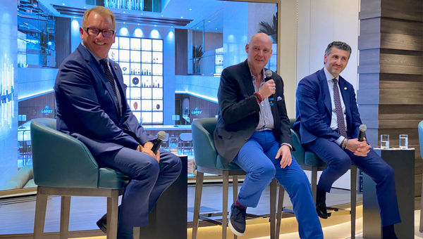 Explora Journeys chief sales officer Chris Austin, CEO Michael Ungerer and chief commercial officer Achille Staiano, onboard the Explora 1 in New York.