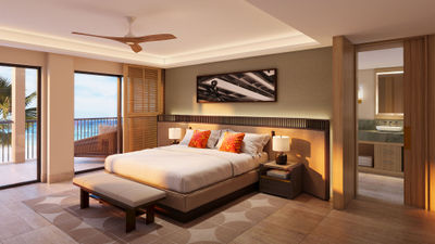 A rendering shows a redesigned guestroom at the  Mauna Kea Beach Hotel, Autograph Collection.