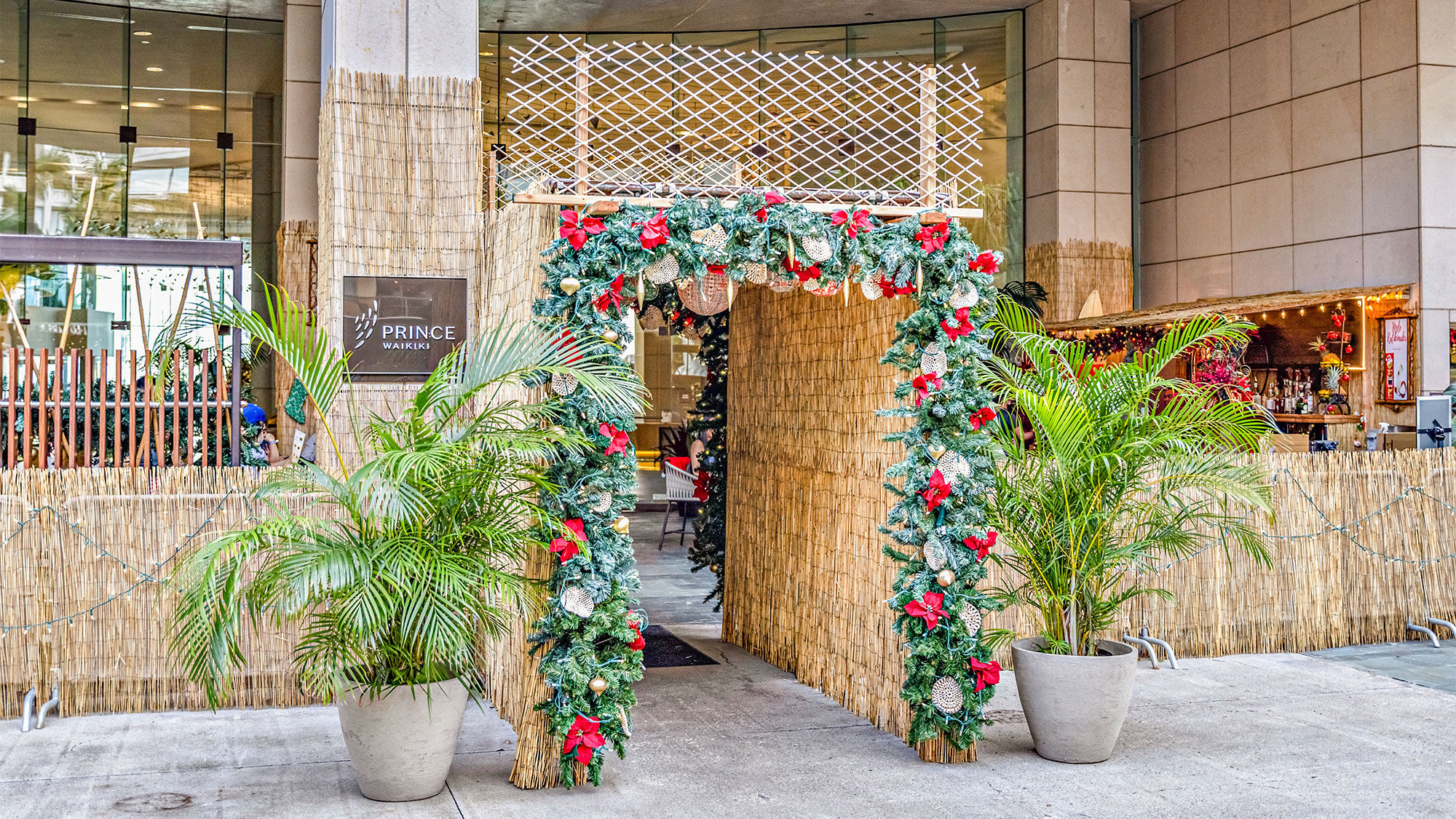 The entrance to the Sippin’ Santa holiday pop-up bar at Prince Waikiki.