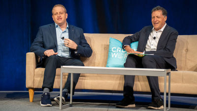 Royal Caribbean Group CEO Jason Liberty (left) with Travel Weekly editor in chief Arnie Weissmann at Travel Weekly's CruiseWorld show last November.