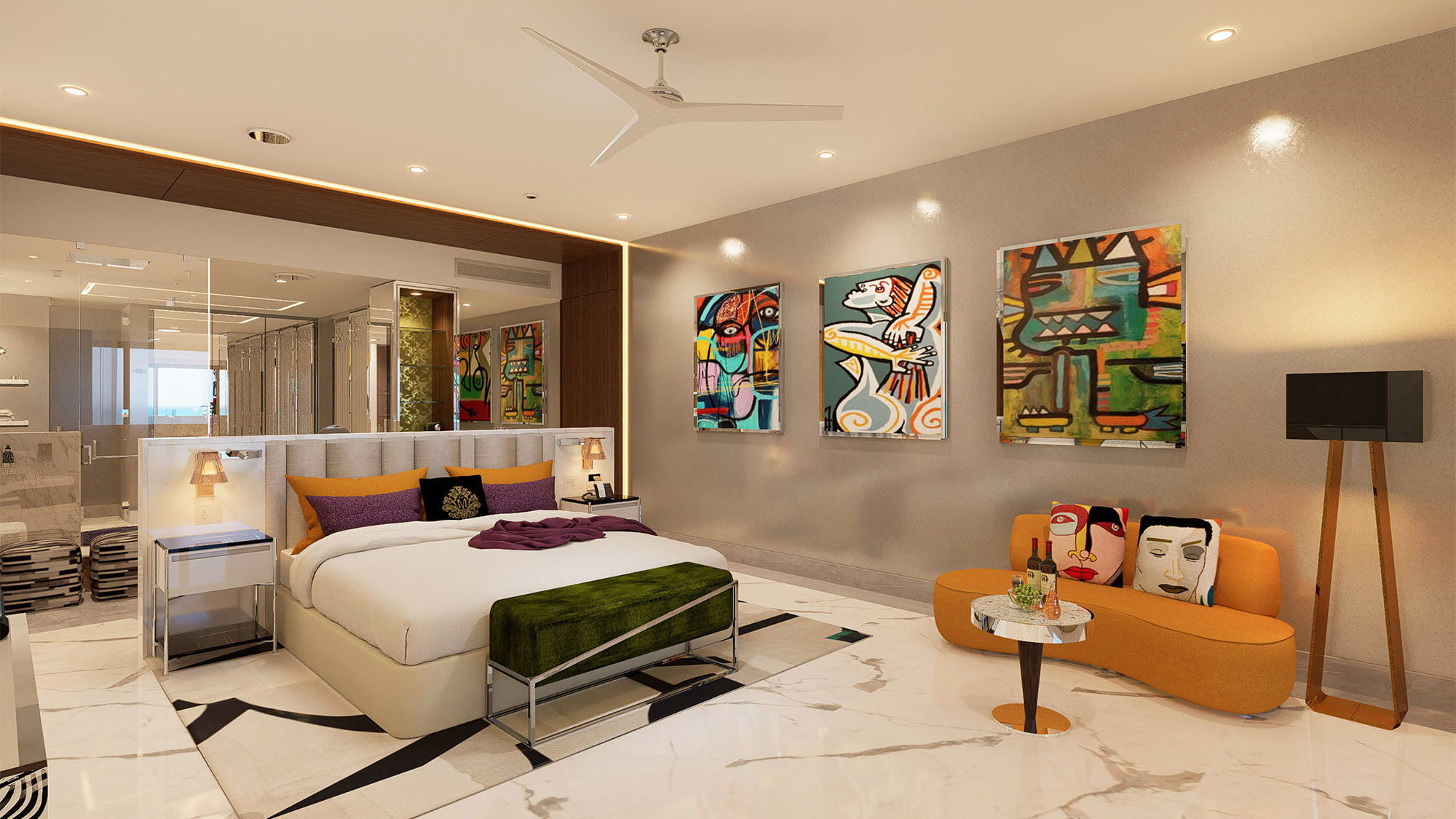 Hotel Mousai Cancun features 88 suites decked out in an eclectic and modern design.