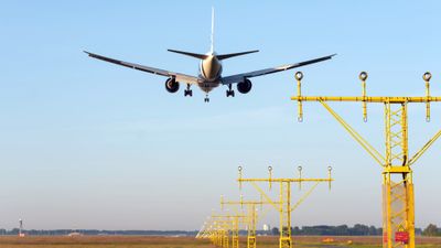 Plane arriving at Schiphol Airport