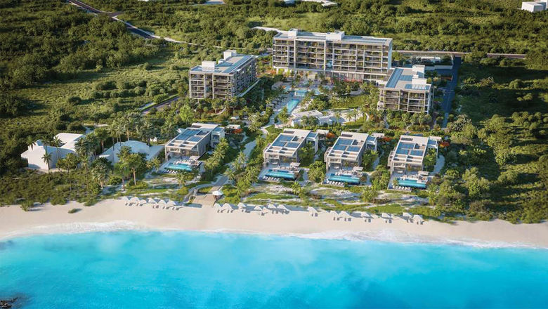 An aerial rendering of the Kempinski Grace Bay.