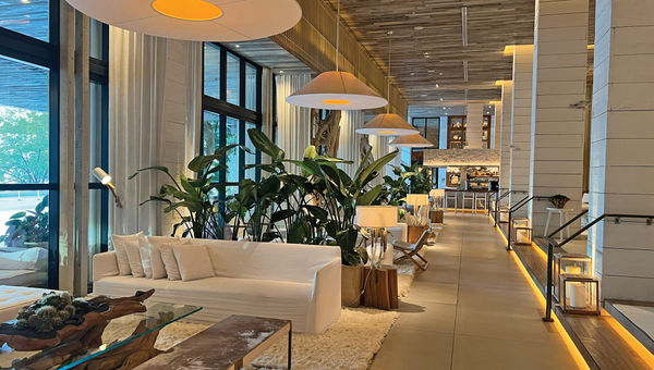 The hotel's lobby has plenty of plants, driftwood coffee tables and other nods to nature. The hotel's lobby has plenty of plants, driftwood coffee tables and other nods to nature.