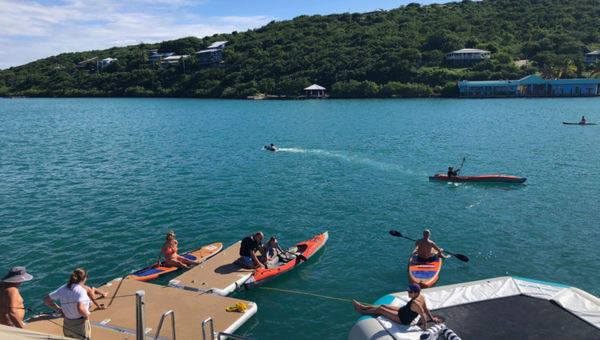 The aft marina on Emerald Sakara features a variety of water sports toys and swim platforms. The aft marina on Emerald Sakara features a variety of water sports toys and swim platforms.