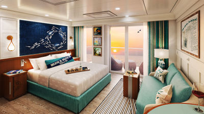 A rendering of an Islander Suite on the Margaritaville at Sea Islander.