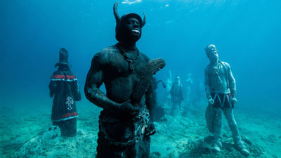 Some of the artwork at Grenada's Moliniere Underwater Sculpture Park.