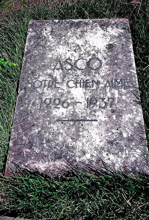 A grave marker for Asco, the dog of a Beau Rivage guest, in the hotel’s pet cemetery. The hotel no longer buries animals but will inter ashes or a favorite toy. A grave marker for Asco, the dog of a Beau Rivage guest, in the hotel’s pet cemetery. The hotel no longer buries animals but will inter ashes or a favorite toy.