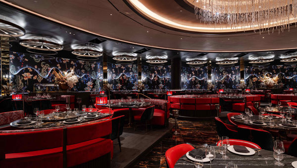 Lights and speakers are built into the walls to create a nightlife vibe at Papi Steak. Lights and speakers are built into the walls to create a nightlife vibe at Papi Steak.