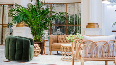 The redsigned lobby of the British Colonial in Nassau, which had its soft opening this month.