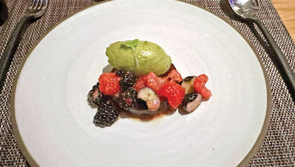 Strawberry escabeche for dessert served at Eden aboard the Celebrity Ascent. Strawberry escabeche for dessert served at Eden aboard the Celebrity Ascent.