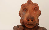 Close up of a terracotta sculpture that's part of a series of clay sculptures focusing on fertility and childbirth by Senegalese sculptor, Seyni Awa Camara, who is a featured artist at Fondation Blachere in Bonnieux, Provence.