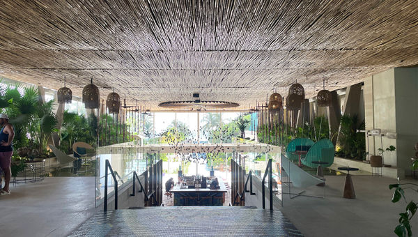 The W Punta de Mita's elevated lobby has views out over the WET pool deck.