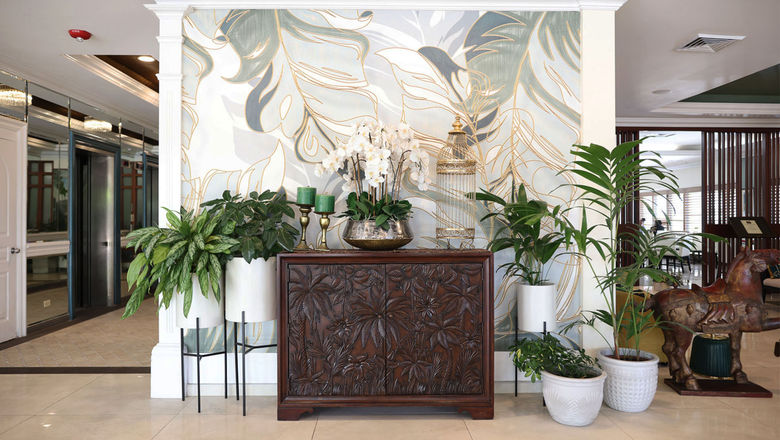 The lobby at the Courtleigh Hotel & Suites received new wallpaper created by Jamaican interior designer Angelie Martin-Spencer.