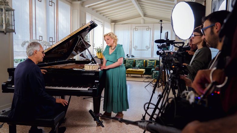 Italian tenor Andrea Bocelli sings for Kathy McCabe during the third season of her PBS show “Dream of Italy.”
