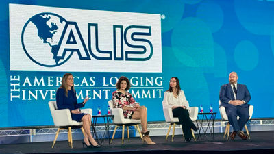 Hotel analysts on stage at ALIS. From left, Amanda Hite, Cindy Estis Green, Laura Resco and Ryan Meliker.