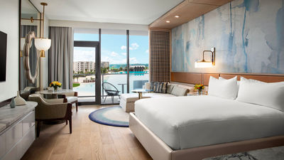 A King guestroom at the new Conrad Orlando.