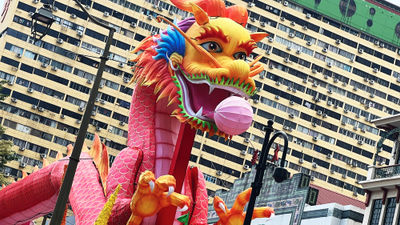 A dragon decoration in Singapore's Chinatown to celebrate Lunar New Year.