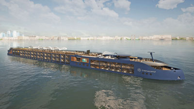 Rendering of a Transcend Cruises ship. The first one is scheduled to arrive in June 2025.