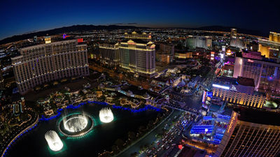 A view of the Las Vegas Strip from the Eiffel Tower replica at Paris Las Vegas.