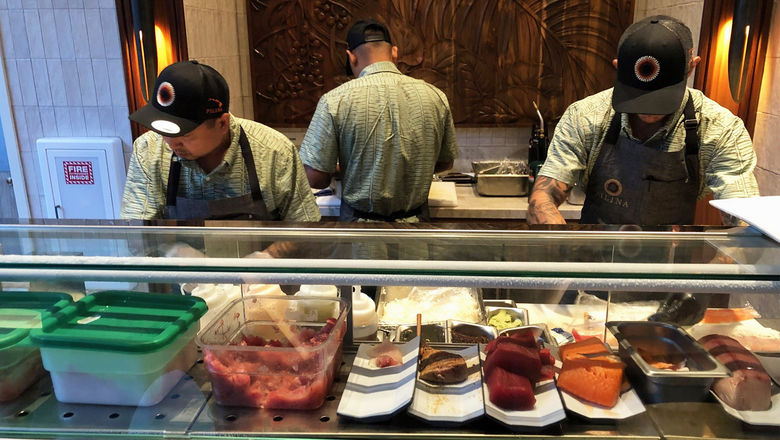 Diners love the sushi and raw bar at Pilina, where the menu’s specialty rolls are made.