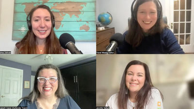 On a Folo episode to discuss the Icon of the Seas' debut is, clockwise from top left: Andrea Zelinski and Rebecca Tobin of Travel Weekly, Jennifer Kellum of Neverland and Main Travel and Eizabeth Caran of Outlander Travel.